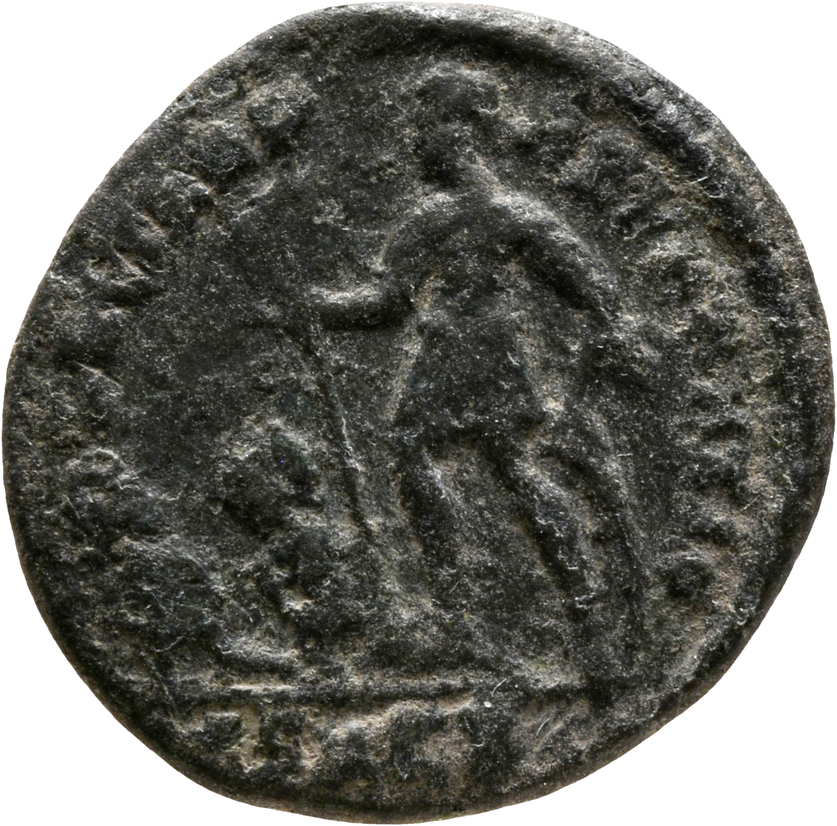 RIC VIII Cyzicus 80 Constantius II reverse, Constantius II, draped, cuirassed, standing left, holding standard with Chi-Rh...