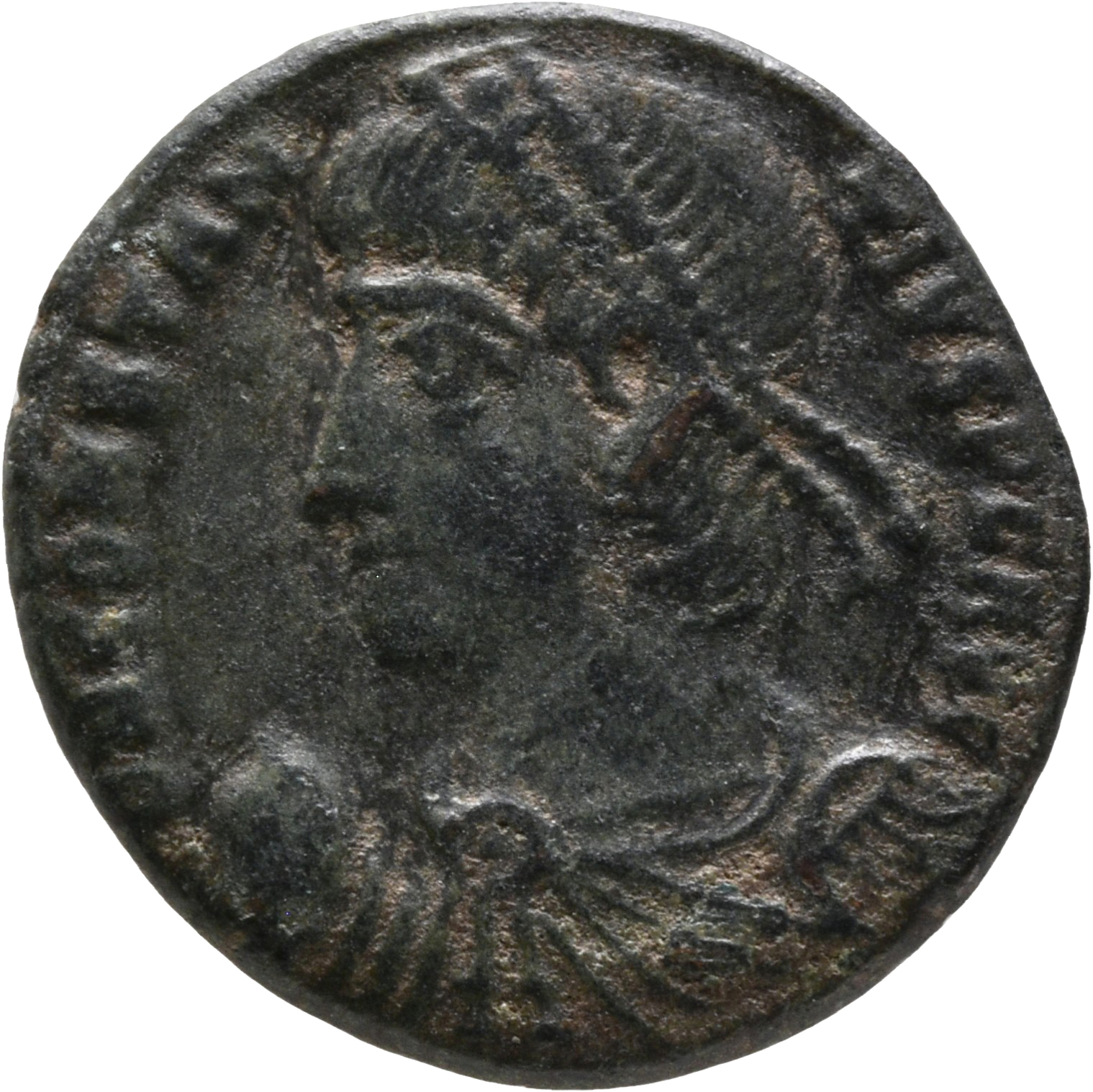RIC VIII Cyzicus 84 Constantius II obverse, Bust of Constantius II, pearl-diademed, draped, cuirassed, left, holding globe...