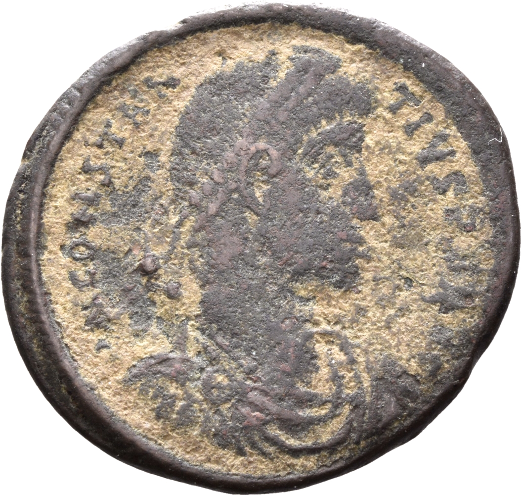 RIC VIII Cyzicus 9 Constantius II obverse, Bust of Constantius II, laureate, rosette-diademed, draped, cuirassed, left
