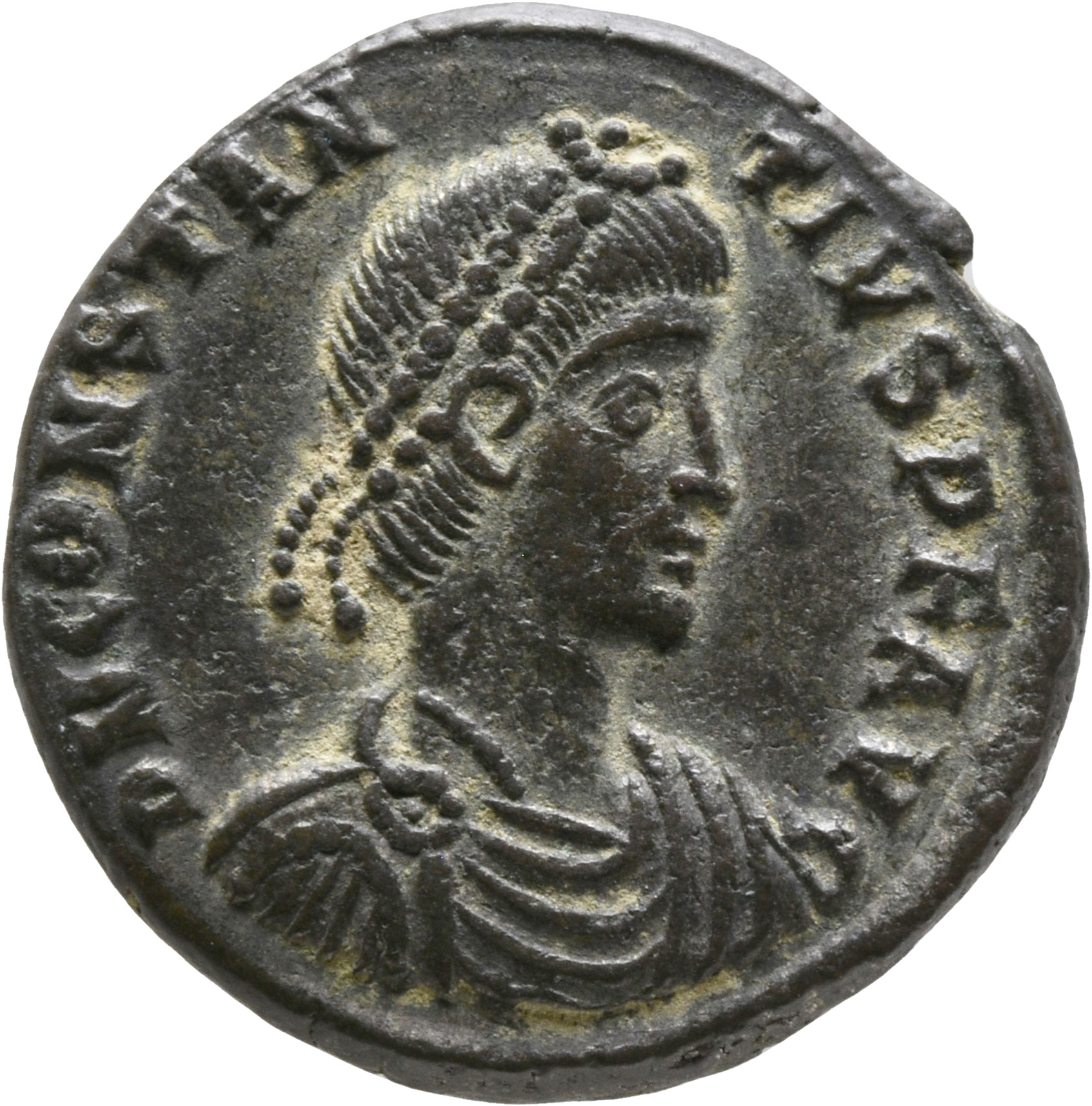 RIC VIII Cyzicus 93a Constantius II obverse, Bust of Constantius II, pearl-diademed, draped, cuirassed, right