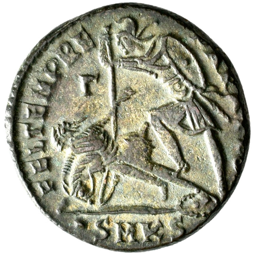 RIC VIII Cyzicus 95 Constantius II reverse, Soldier, helmeted, draped, cuirassed, advancing left, spearing fallen horseman...
