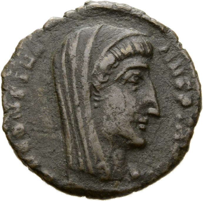 RIC VIII Heraclea 13 Constantius II obverse, Bust of Constantine I, veiled, draped, cuirassed, right