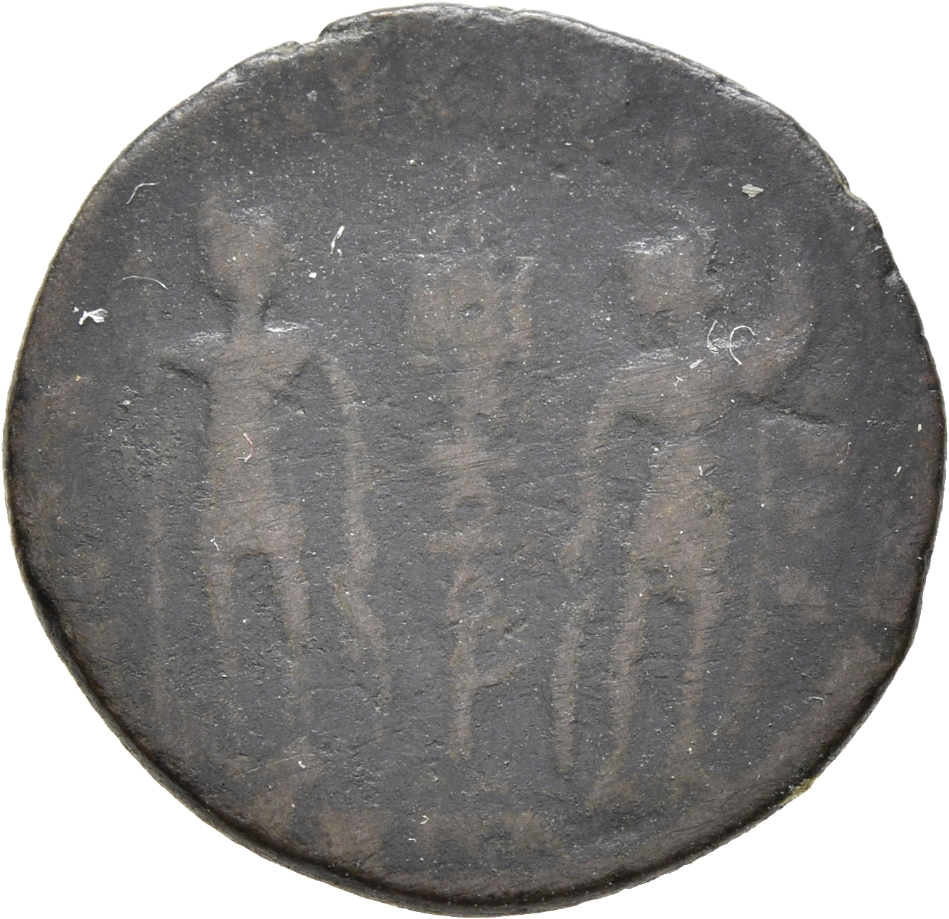 RIC VIII Heraclea 16 Constantius II reverse, Two soldiers, helmeted, draped, cuirassed, facing front, heads toward each ot...
