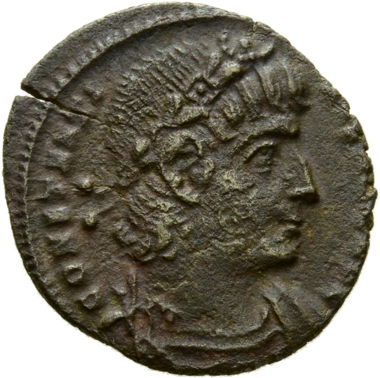 RIC VIII Heraclea 17 Constantius II obverse, Bust of Constantine II, laureate, rosette-diademed, draped, cuirassed, right