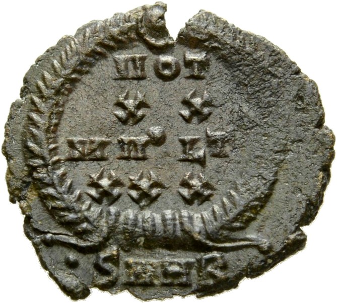 RIC VIII Heraclea 54 Constantius II reverse, VOT/XX/MVLT/XXX within a wreath
