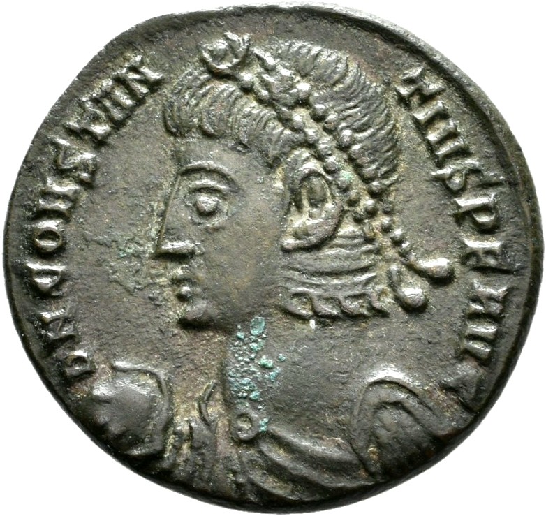 RIC VIII Heraclea 69 Constantius II obverse, Bust of Constantius II, pearl-diademed, draped, cuirassed, left, holding glob...