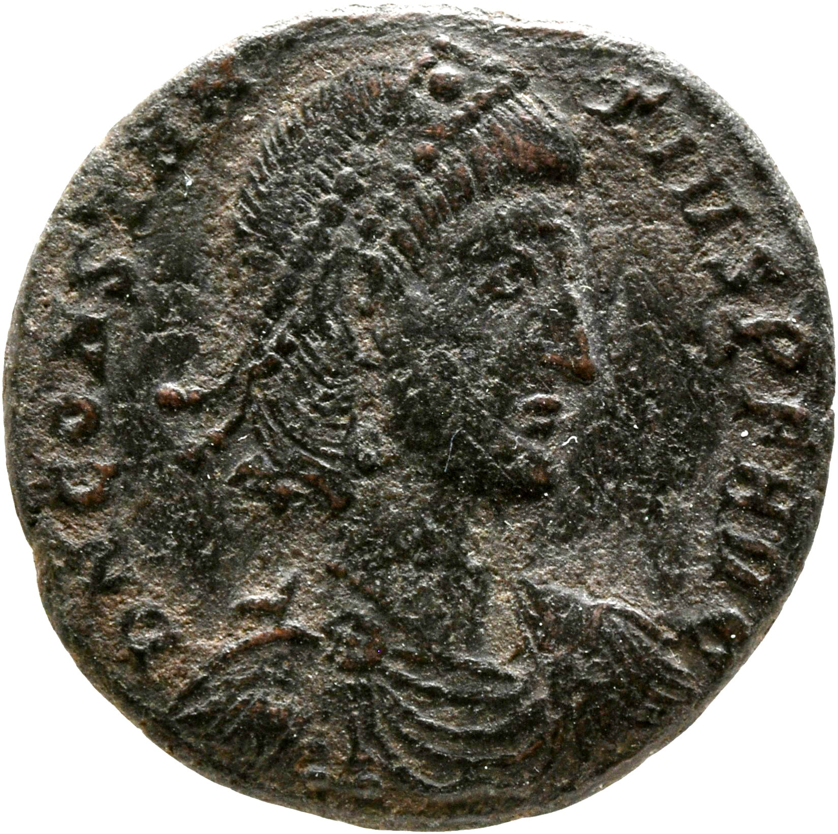 RIC VIII Heraclea 82 Constantius II obverse — Bust of Constantius II, pearl-diademed, draped, cuirassed, right