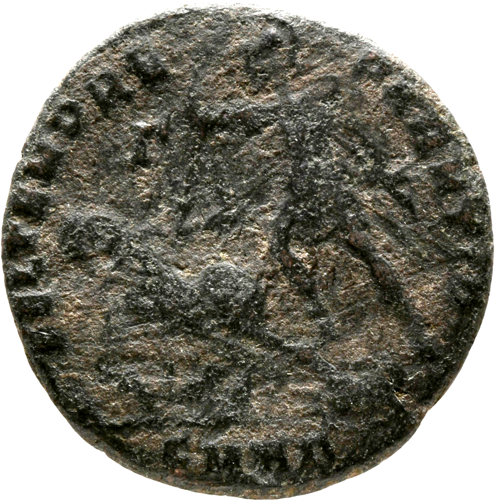 RIC VIII Heraclea 82 Constantius II reverse — Soldier, helmeted, draped, cuirassed, advancing left, spearing fallen horsem...