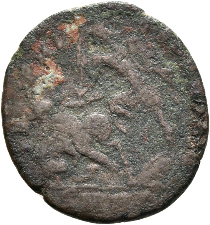 RIC VIII Heraclea 89 Constantius II reverse, Soldier, helmeted, draped, cuirassed, advancing left, spearing fallen horsema...