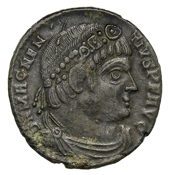 RIC VIII Lugdunum 112 Magnentius obverse, Bust of Magnentius, rosette-diademed, draped, cuirassed, right