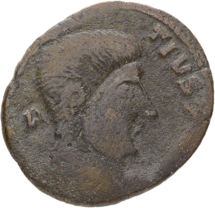RIC VIII Lugdunum 115 Magnentius obverse, Bust of Magnentius, bareheaded, draped, cuirassed, right; A behind bust