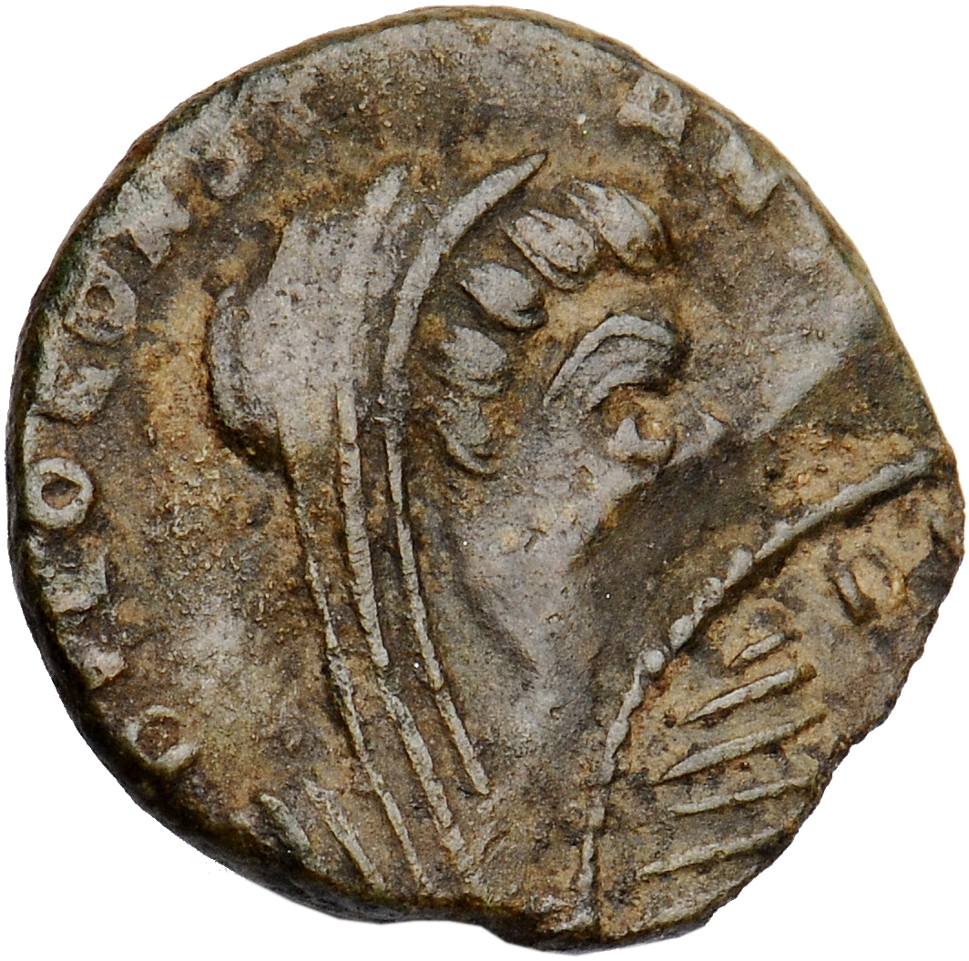 RIC VIII Lugdunum 12 Constantine II obverse, Head of Constantine I, veiled, right