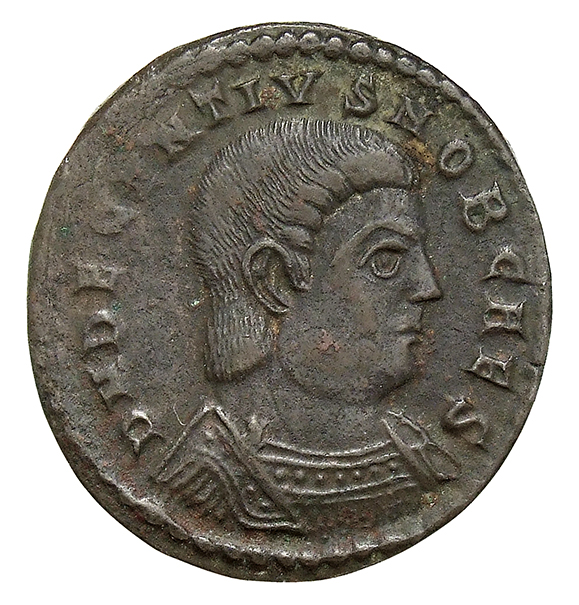 RIC VIII Lugdunum 122 Magnentius obverse, Bust of Decentius, bareheaded, cuirassed, right