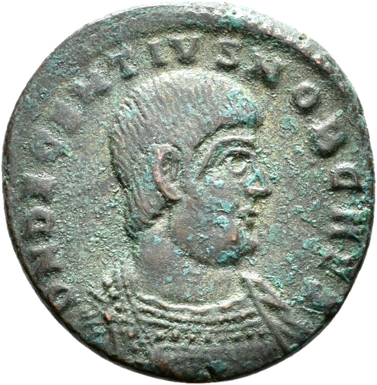 RIC VIII Lugdunum 137 Magnentius obverse, Bust of Decentius, bareheaded, cuirassed, right