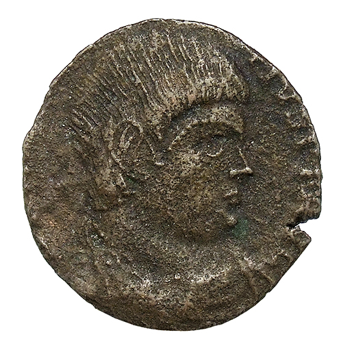 RIC VIII Lugdunum 149 Magnentius obverse, Bust of Magnentius, bareheaded, draped, cuirassed, right; A behind bust