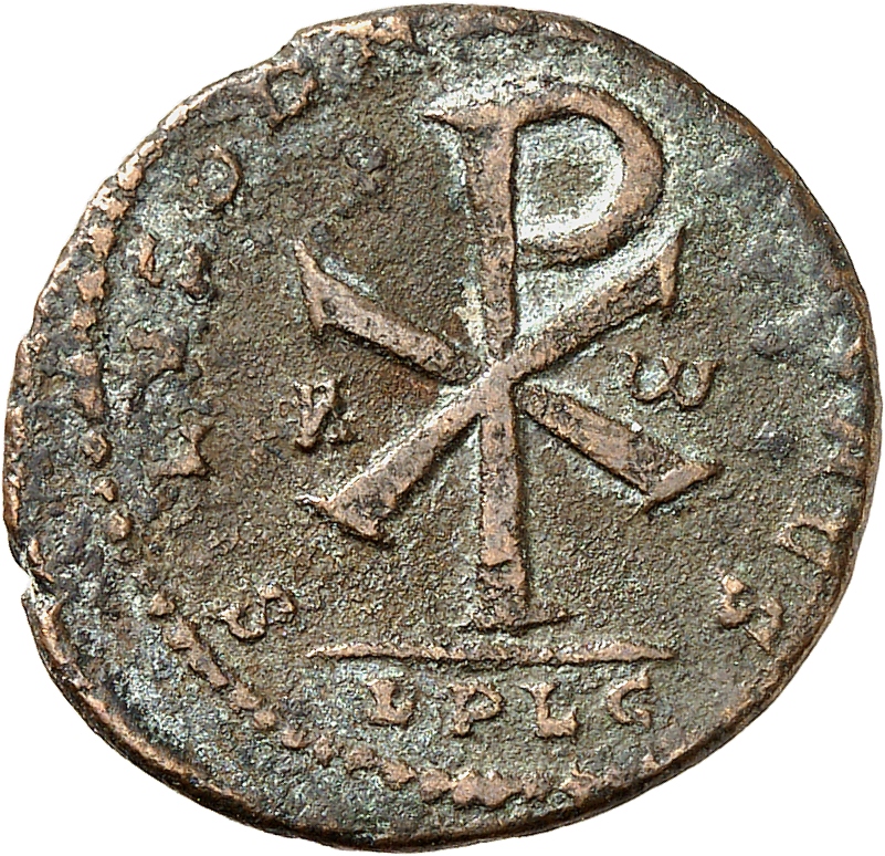 RIC VIII Lugdunum 154 Magnentius reverse, ☧ flanked by A and ω