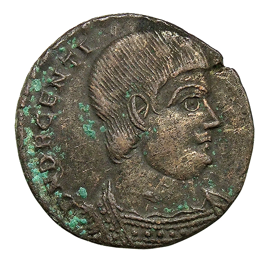 RIC VIII Lugdunum 168 Magnentius obverse, Bust of Decentius, bareheaded, cuirassed, right