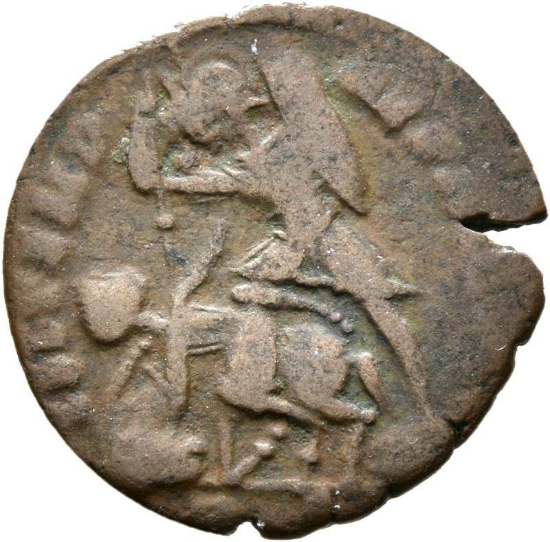RIC VIII Lugdunum 188 Constantius II reverse, Soldier, helmeted, draped, cuirassed, advancing left, spearing fallen horsem...