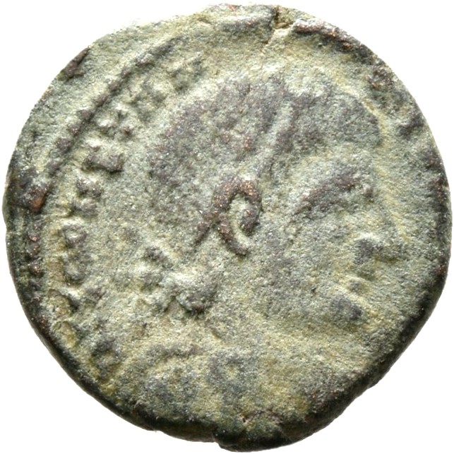RIC VIII Lugdunum 189 Constantius II obverse, Bust of Constantius II, pearl-diademed, draped, cuirassed, right