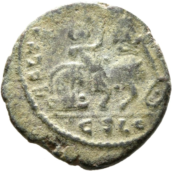RIC VIII Lugdunum 189 Constantius II reverse, Soldier, helmeted, draped, cuirassed, advancing left, spearing fallen horsem...