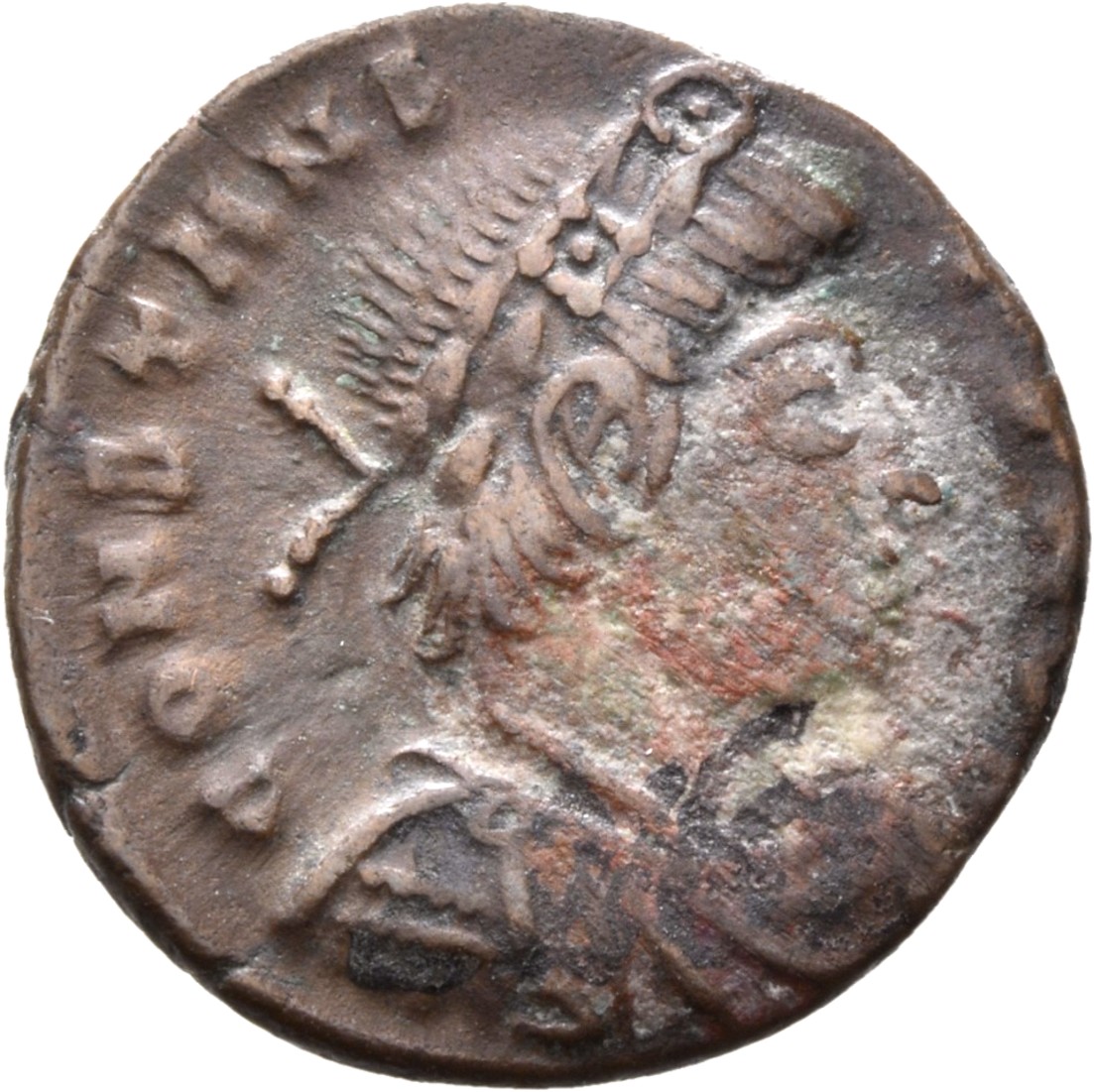 RIC VIII Lugdunum 29 Constantine II obverse — Bust of Constans, laureate, rosette-diademed, draped, cuirassed, right