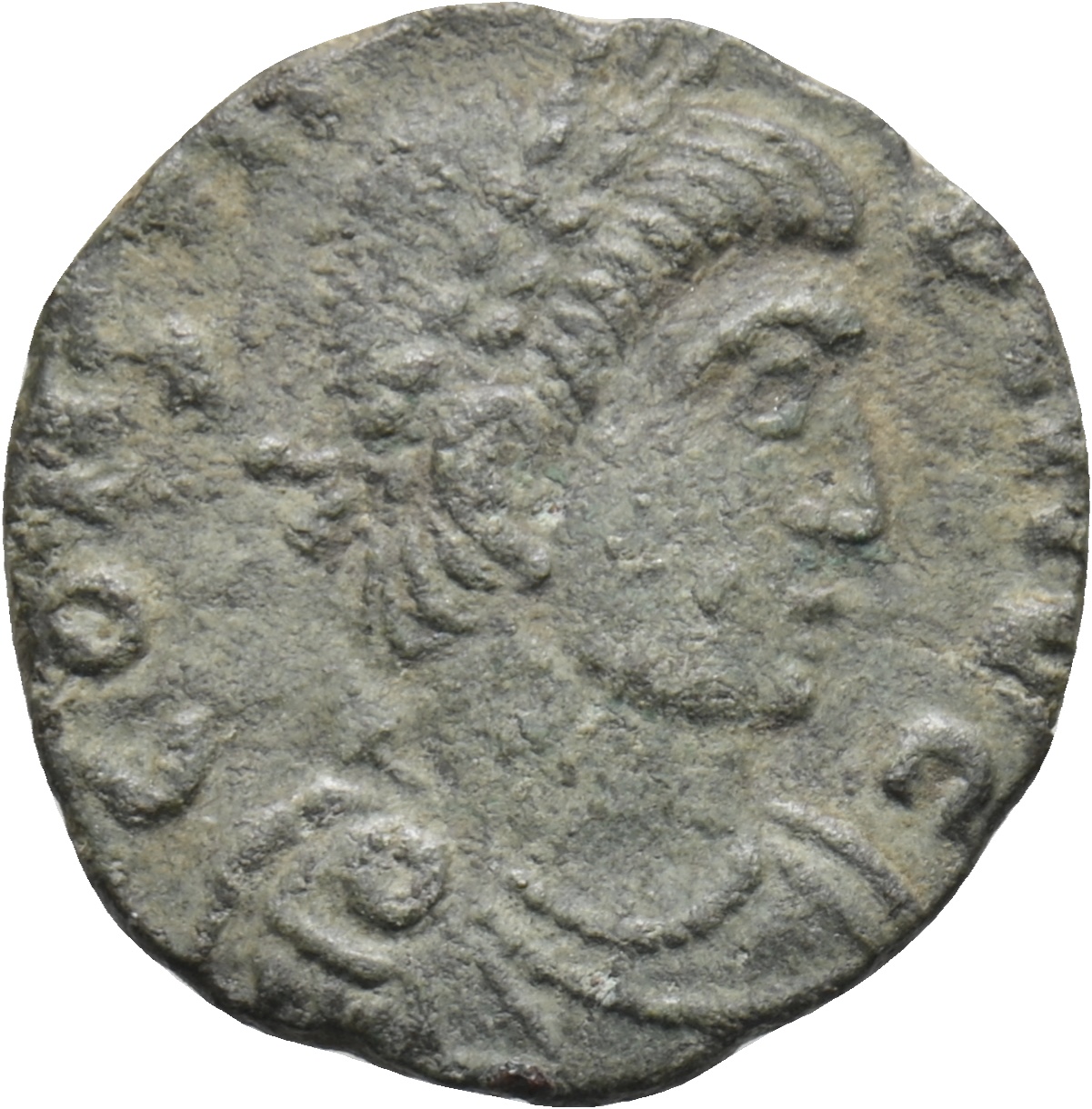 RIC VIII Lugdunum 61 Constans obverse, Bust of Constans, laureate, rosette-diademed, draped, cuirassed, right