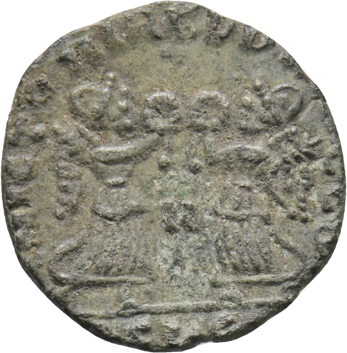 RIC VIII Lugdunum 61 Constans reverse, Two Victories, winged, draped, standing facing each other, each holding wreath in r...