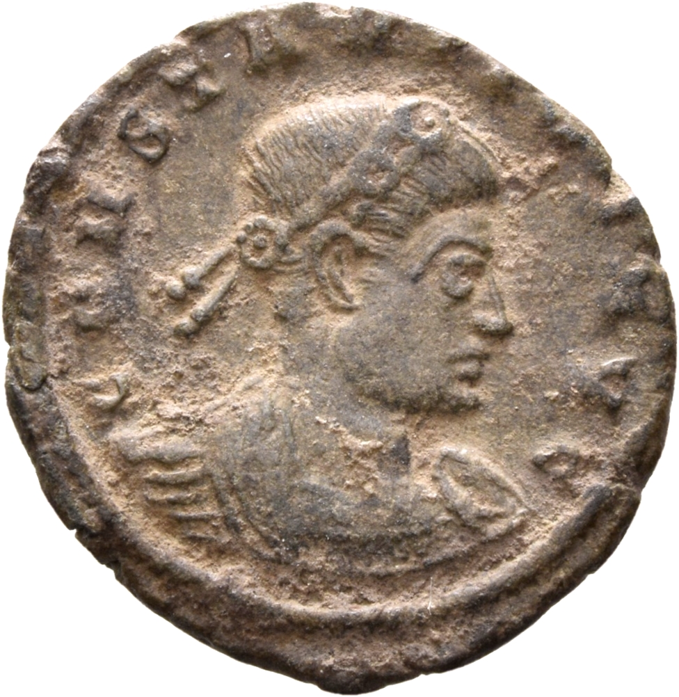 RIC VIII Lugdunum 8 Constantine II obverse, Bust of Constantius II, laureate, rosette-diademed, cuirassed, right