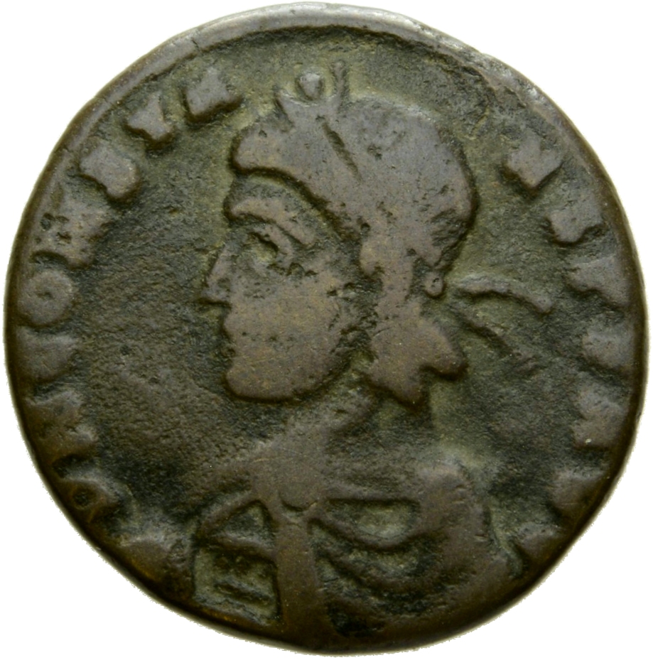 RIC VIII Lugdunum 84 Constans obverse, Bust of Constans, pearl-diademed, draped, cuirassed, left, holding globe in right hand