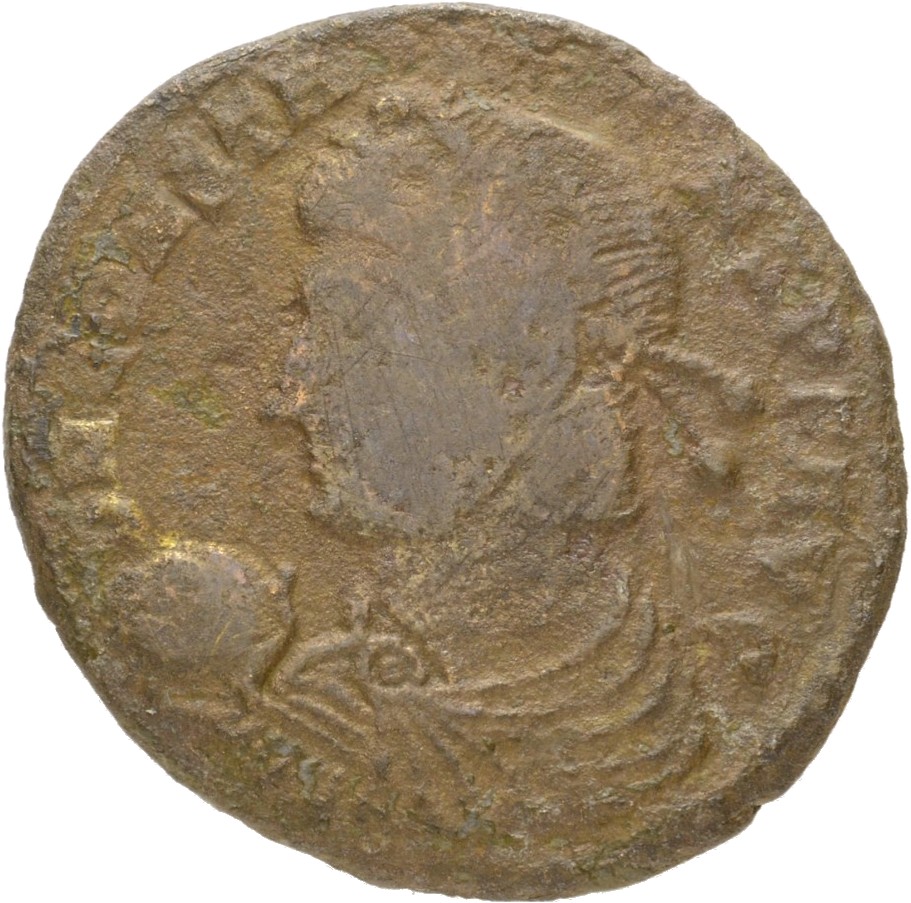 RIC VIII Lugdunum 85 Constans obverse, Bust of Constans, rosette-diademed, draped, cuirassed, left, holding globe in right...