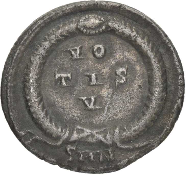 RIC VIII Nicomedia 102a Constantius II reverse, VO/TIS/V within a wreath