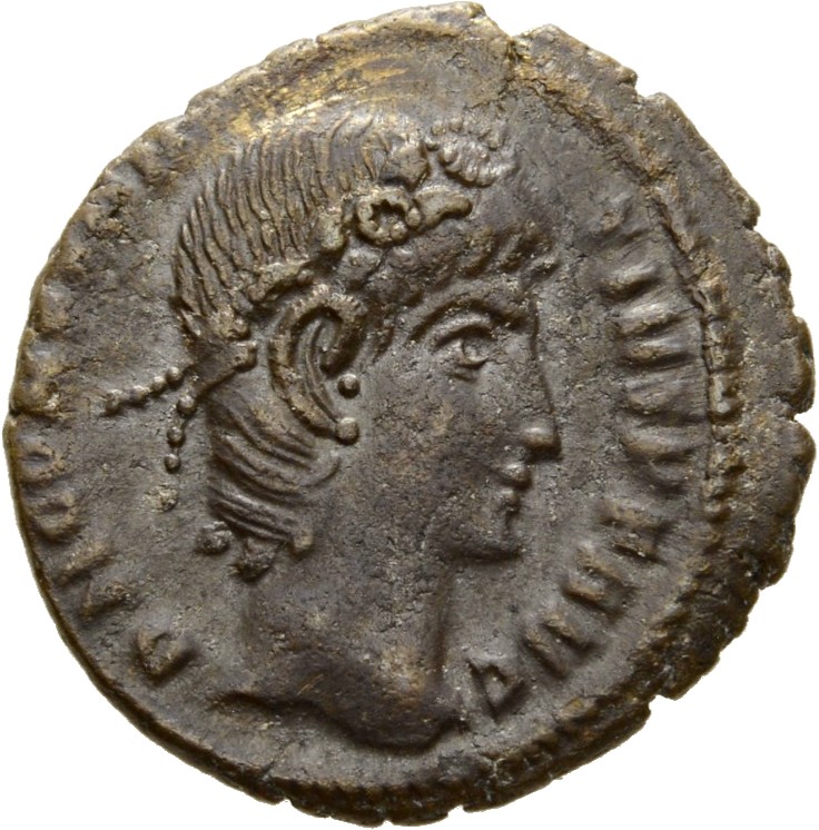 RIC VIII Nicomedia 11 Constantius II obverse, Head of Constantius II, laureate, rosette-diademed, right