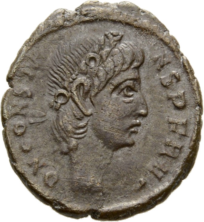 RIC VIII Nicomedia 15 Constantius II obverse, Head of Constans, laureate, rosette-diademed, right