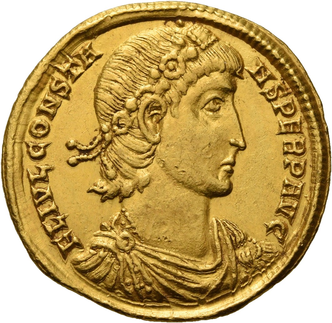RIC VIII Nicomedia 34 Constantius II obverse, Bust of Constans, rosette-diademed, draped, cuirassed, right