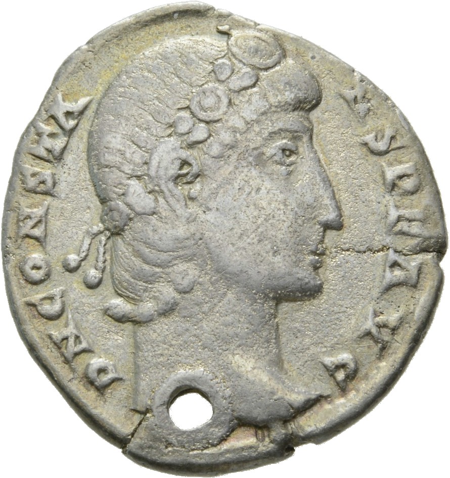 RIC VIII Nicomedia 43 Constantius II obverse, Head of Constans, rosette-diademed, right