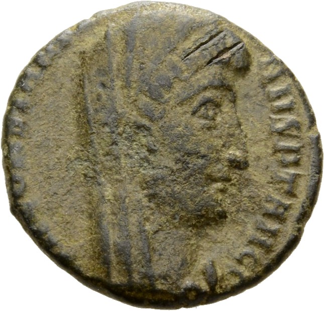 RIC VIII Nicomedia 48 Constantius II obverse, Bust of Constantine II, veiled, draped, cuirassed, right