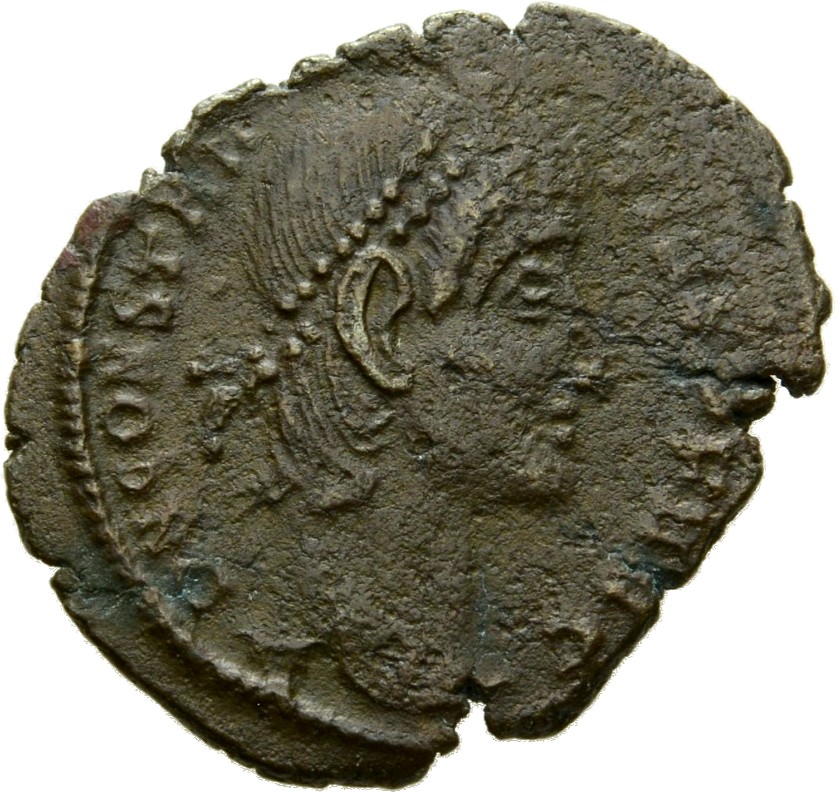 RIC VIII Nicomedia 49 Constantius II obverse, Head of Constantius II, pearl-diademed, right