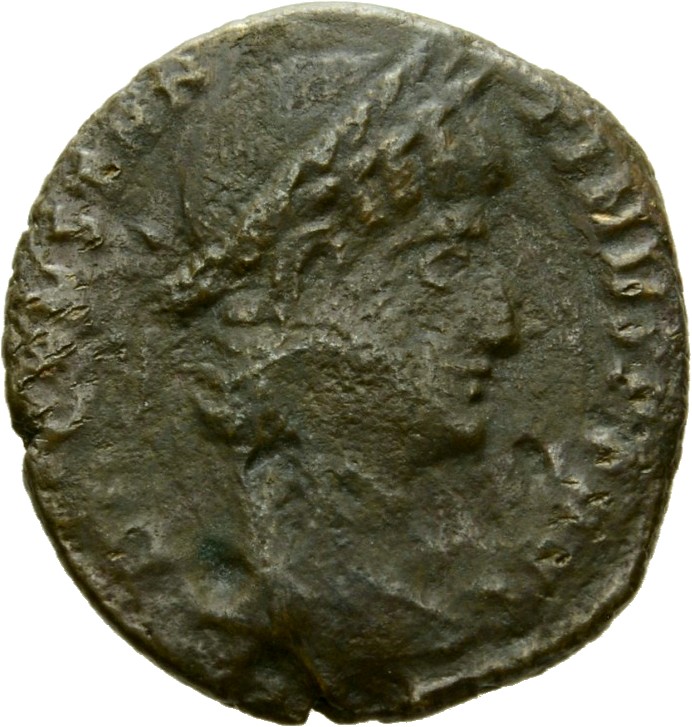 RIC VIII Nicomedia 5 Constantius II obverse, Head of Constantine II, laureate, right