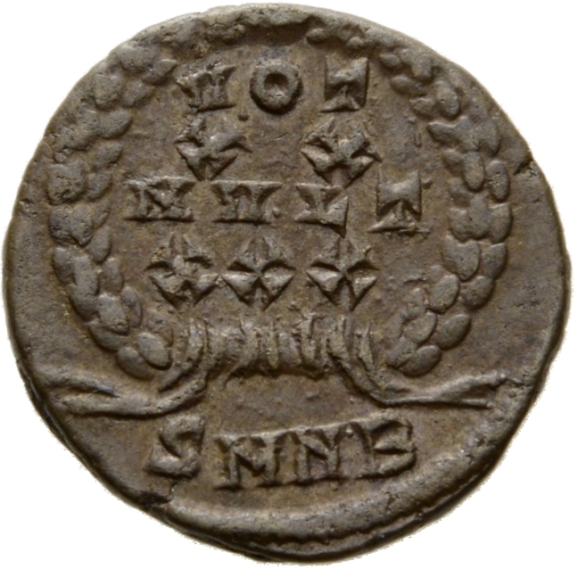 RIC VIII Nicomedia 51 Constantius II reverse, VOT/XX/MVLT/XXX within a wreath