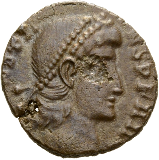 RIC VIII Nicomedia 56 Constantius II obverse, Head of Constans, pearl-diademed, right