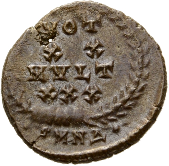 RIC VIII Nicomedia 56 Constantius II reverse, VOT/XX/MVLT/XXX within a wreath
