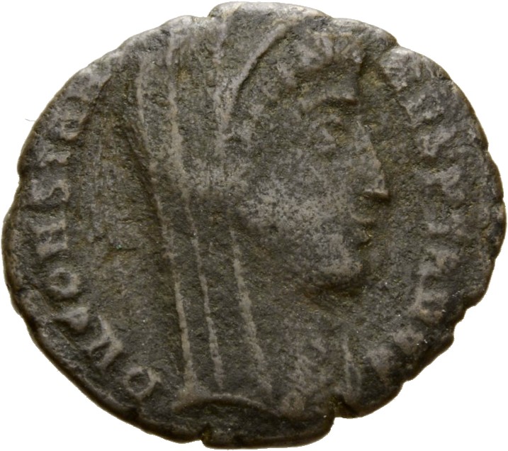 RIC VIII Nicomedia 57 Constantius II obverse, Bust of Constantine II, veiled, draped, cuirassed, right