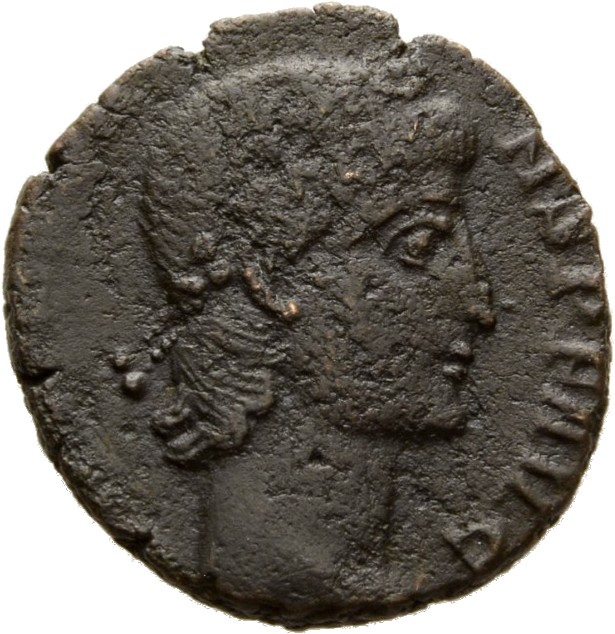 RIC VIII Nicomedia 59 Constantius II obverse, Head of Constans, rosette-diademed, right