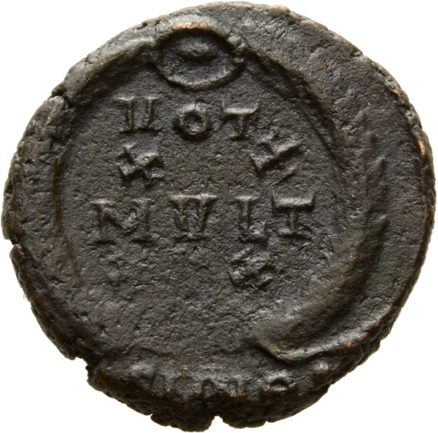 RIC VIII Nicomedia 59 Constantius II reverse, VOT/XX/MVLT/XXX within a wreath