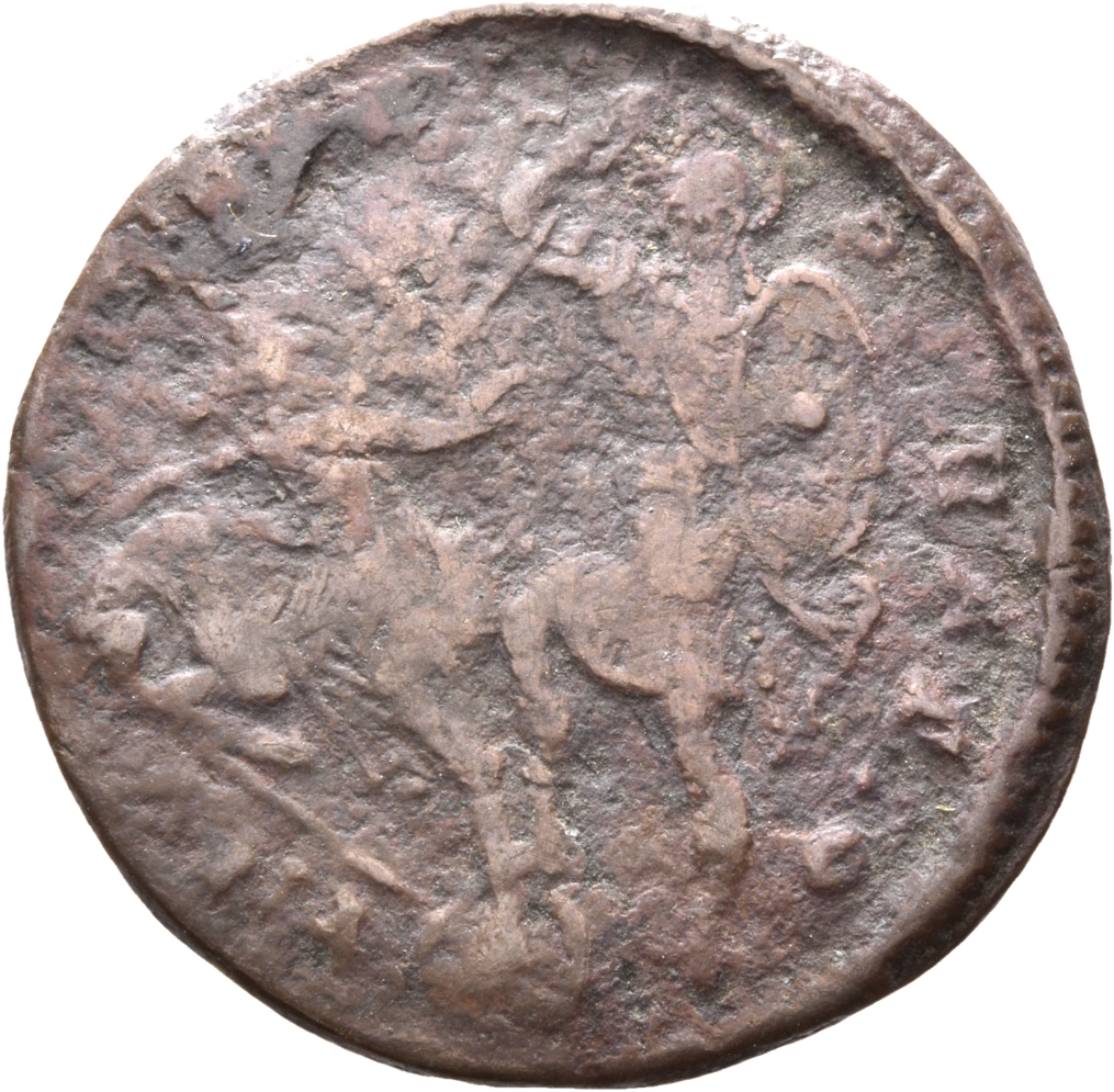 RIC VIII Nicomedia 62 Constantius II reverse, Soldier, helmeted, draped, cuirassed, advancing left, spearing fallen horsem...