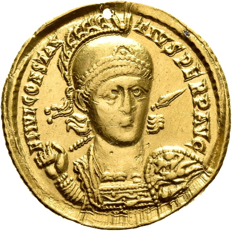 RIC VIII Nicomedia 74 Constantius II obverse, Bust of Constantius II, pearl-diademed, wearing crested and diademed helmet,...