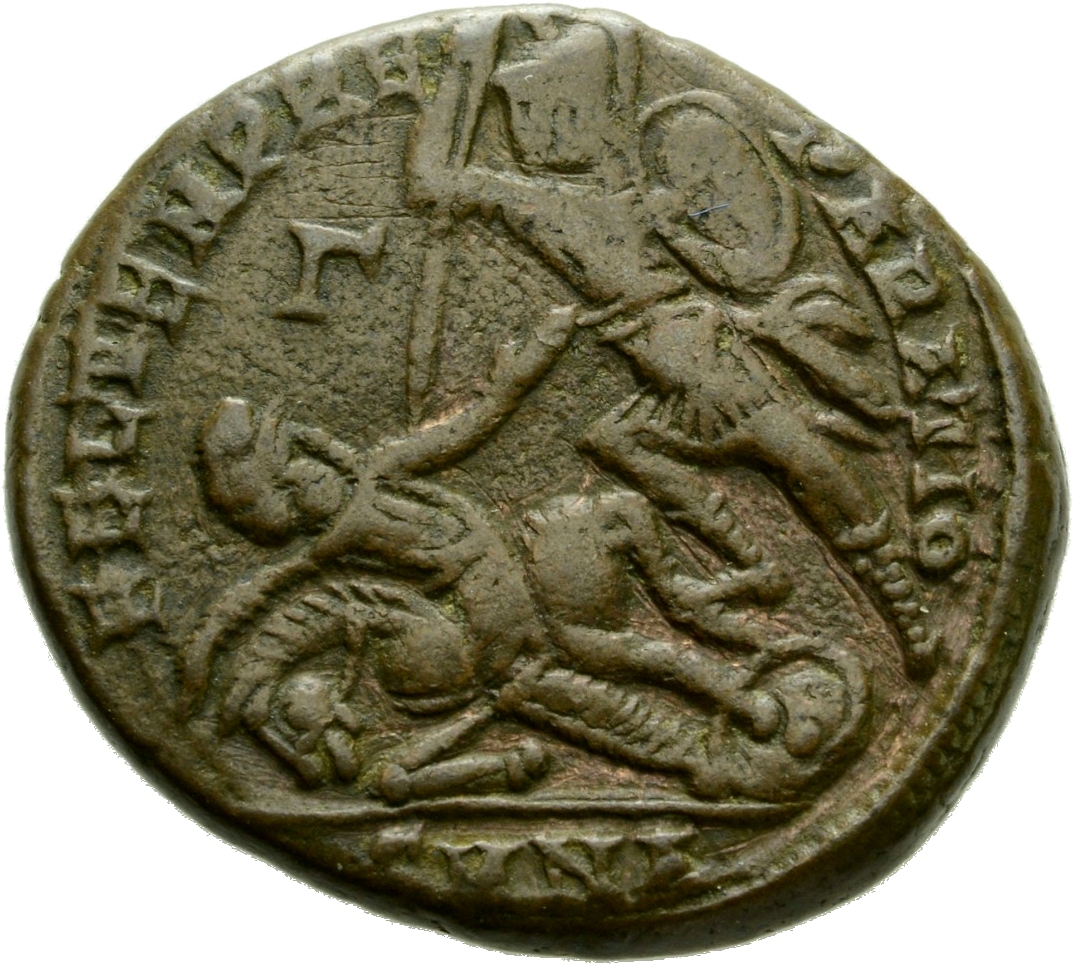 RIC VIII Nicomedia 86 Constantius II reverse, Soldier, helmeted, draped, cuirassed, advancing left, spearing fallen horsem...