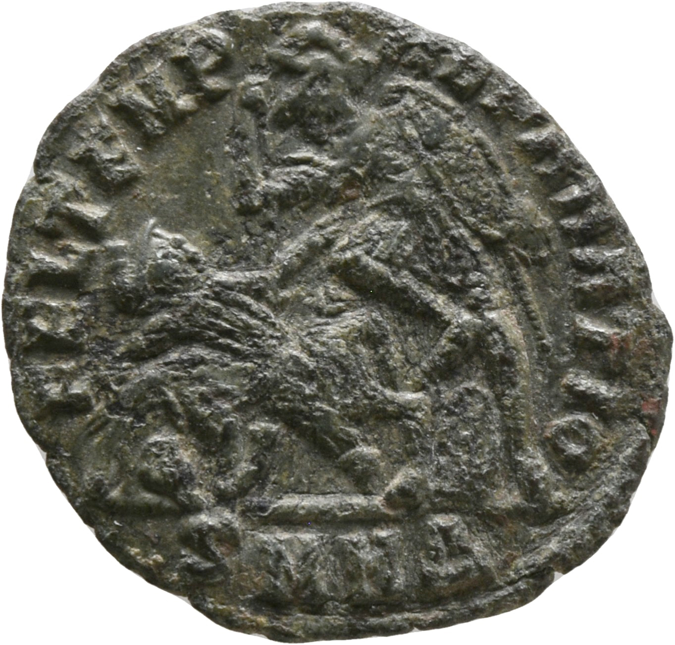 RIC VIII Nicomedia 96 Constantius II reverse, Soldier, helmeted, draped, cuirassed, advancing left, spearing fallen horsem...