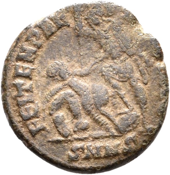 RIC VIII Nicomedia 97 Constantius II reverse, Soldier, helmeted, draped, cuirassed, advancing left, spearing fallen horsem...