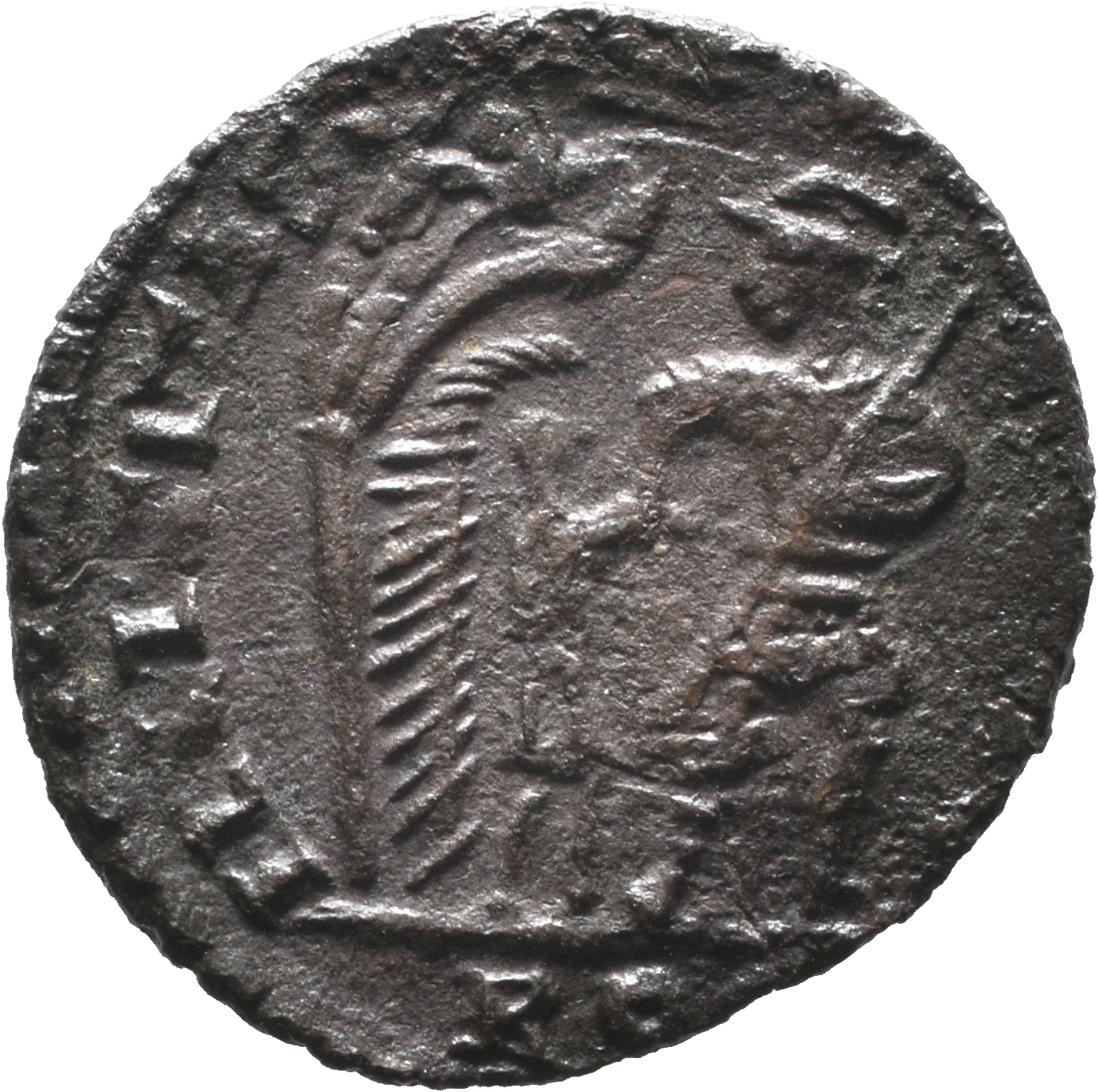 RIC VIII Rome 140 Constans reverse — Soldier, helmeted, draped, cuirassed, advancing right, head left, leading small bare-...